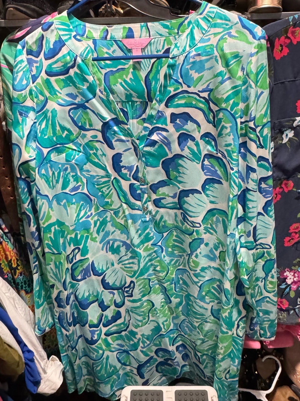 LILLY PULITZER Agate Green Lazy River Delphine Stretch Silk Tunic Dress - M
